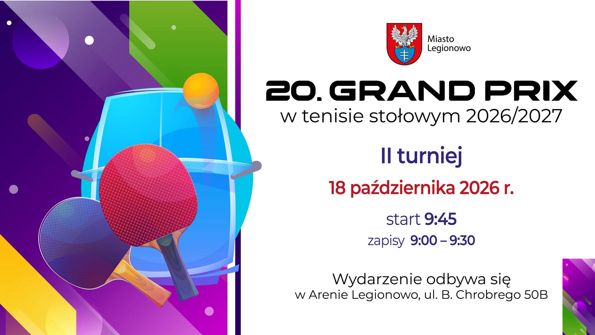 Plakat turnieju 20. GRAND PRIX w tenisie stołowym 2026 2027 II turniej