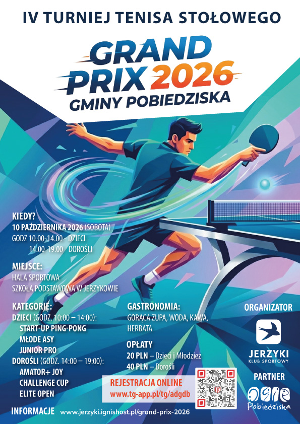 Plakat turnieju IV Turniej Tenisa Stołowego - Grand Prix 2026
