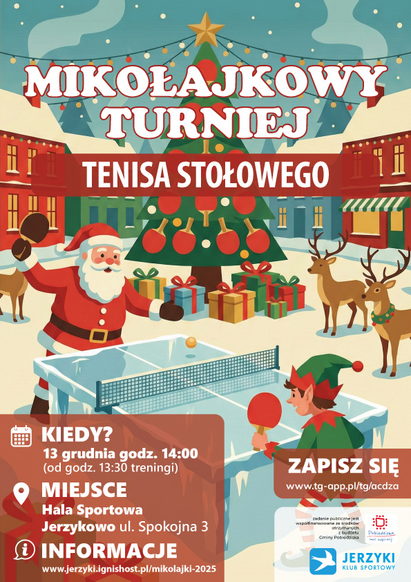 Plakat turnieju Mikołajkowy Turniej Tenisa Stołowego