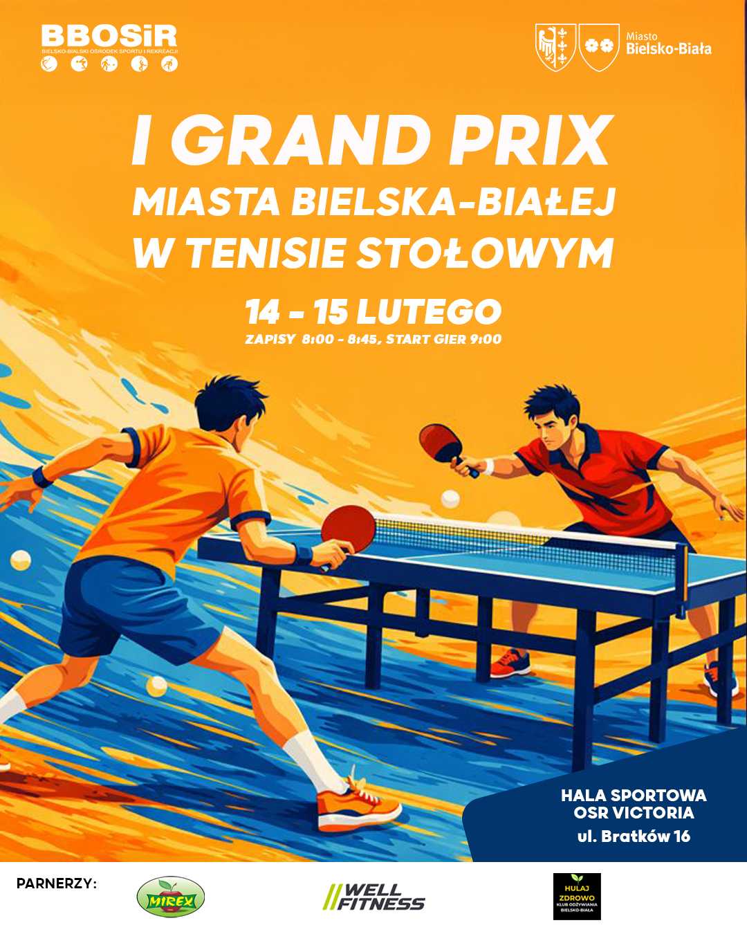Plakat turnieju I Grand Prix Miasta Bielska-Białej w Tenisie Stołowym 2026