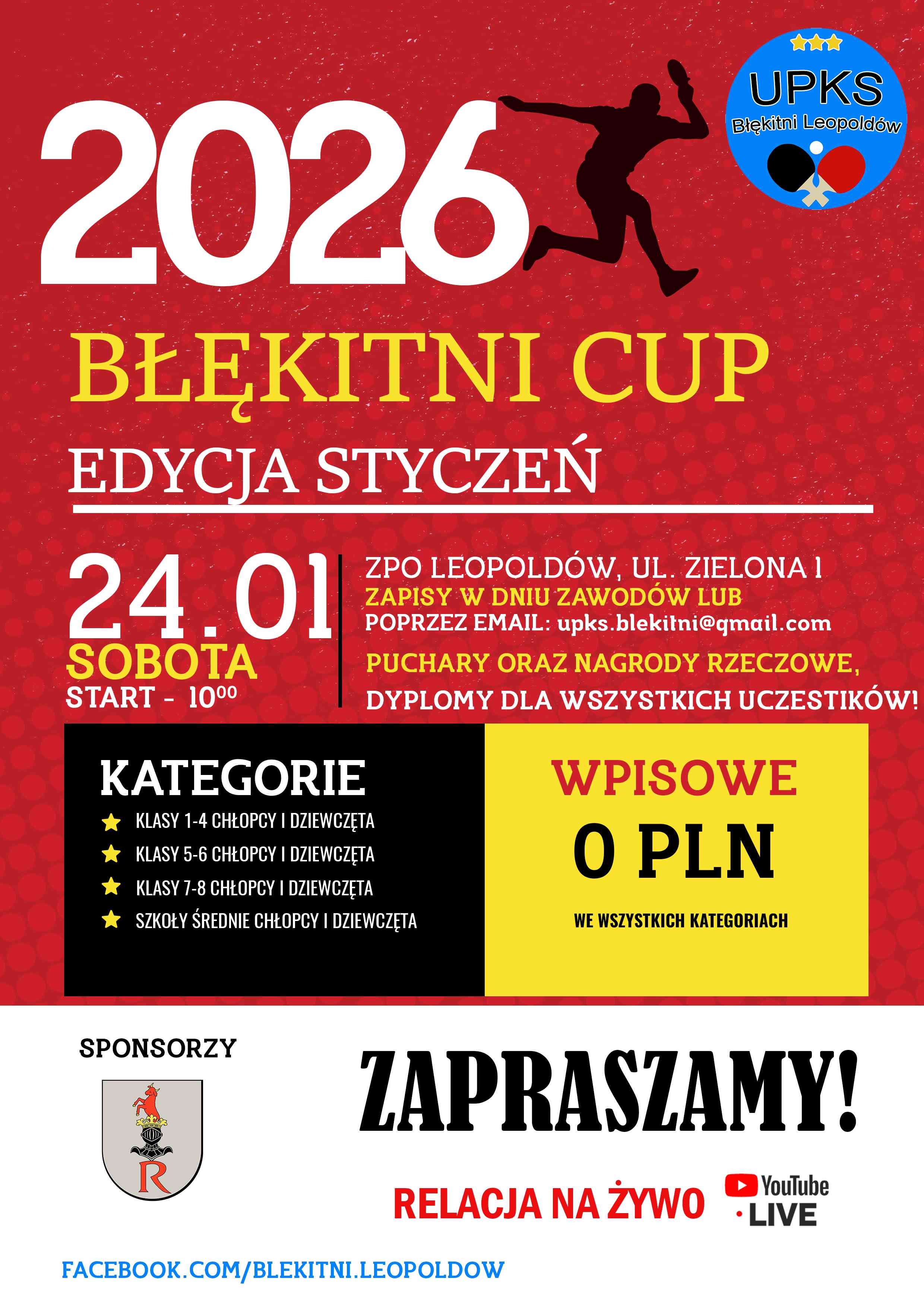 Plakat turnieju BŁĘKITNI CUP - edycja styczeń 2026