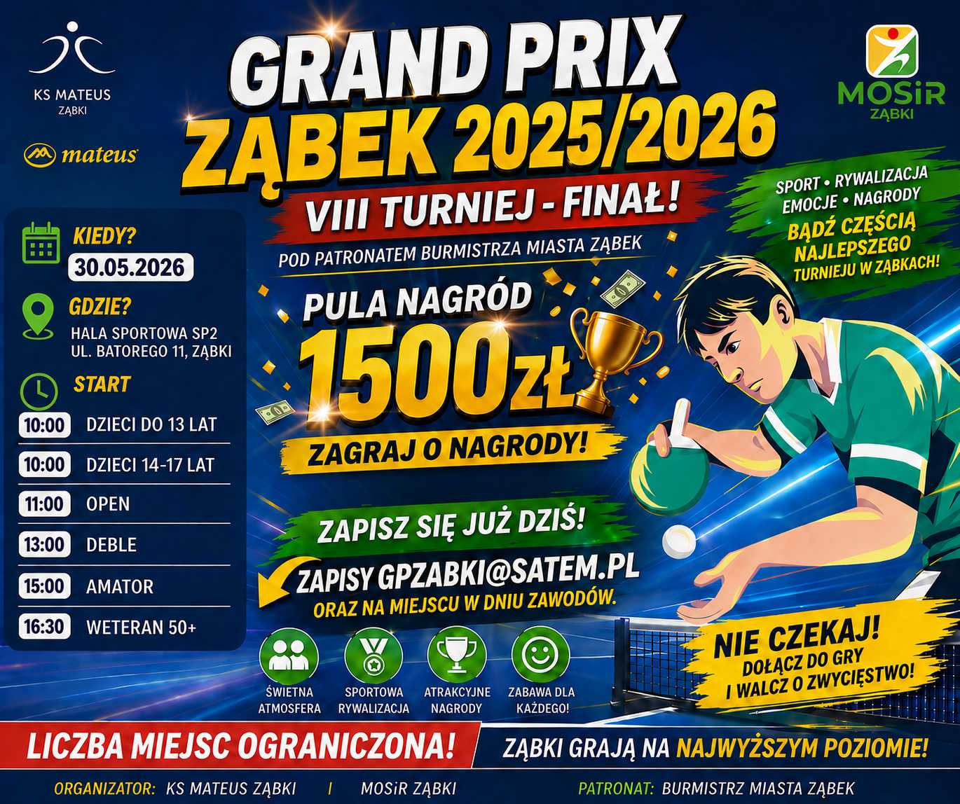 Plakat turnieju FINAŁ Grand Prix Ząbek w Tenisie Stołowym 2025-2026 - 8 turniej