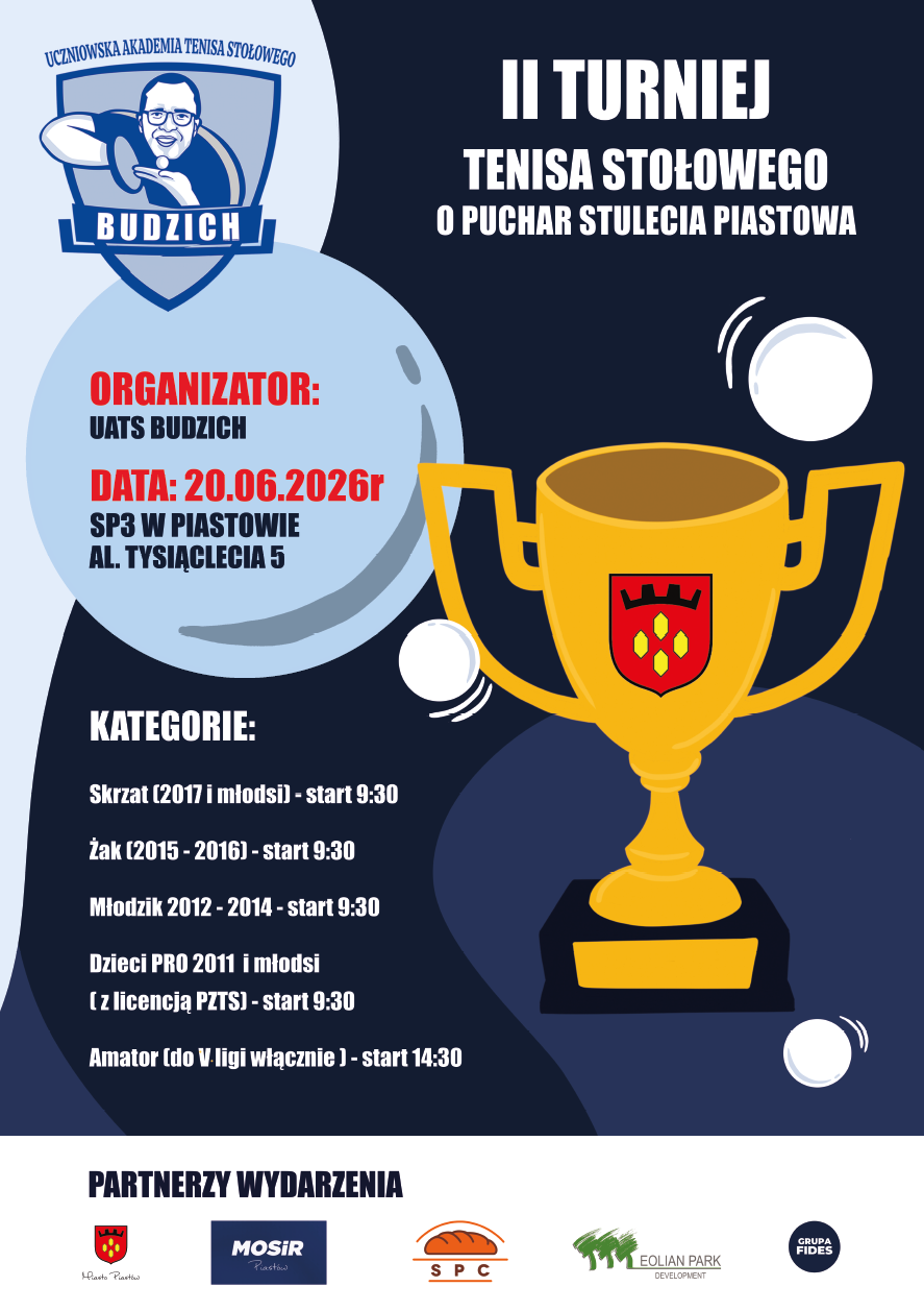 Plakat turnieju II Turniej Tenisa Stołowego o Puchar Stulecia Piastowa