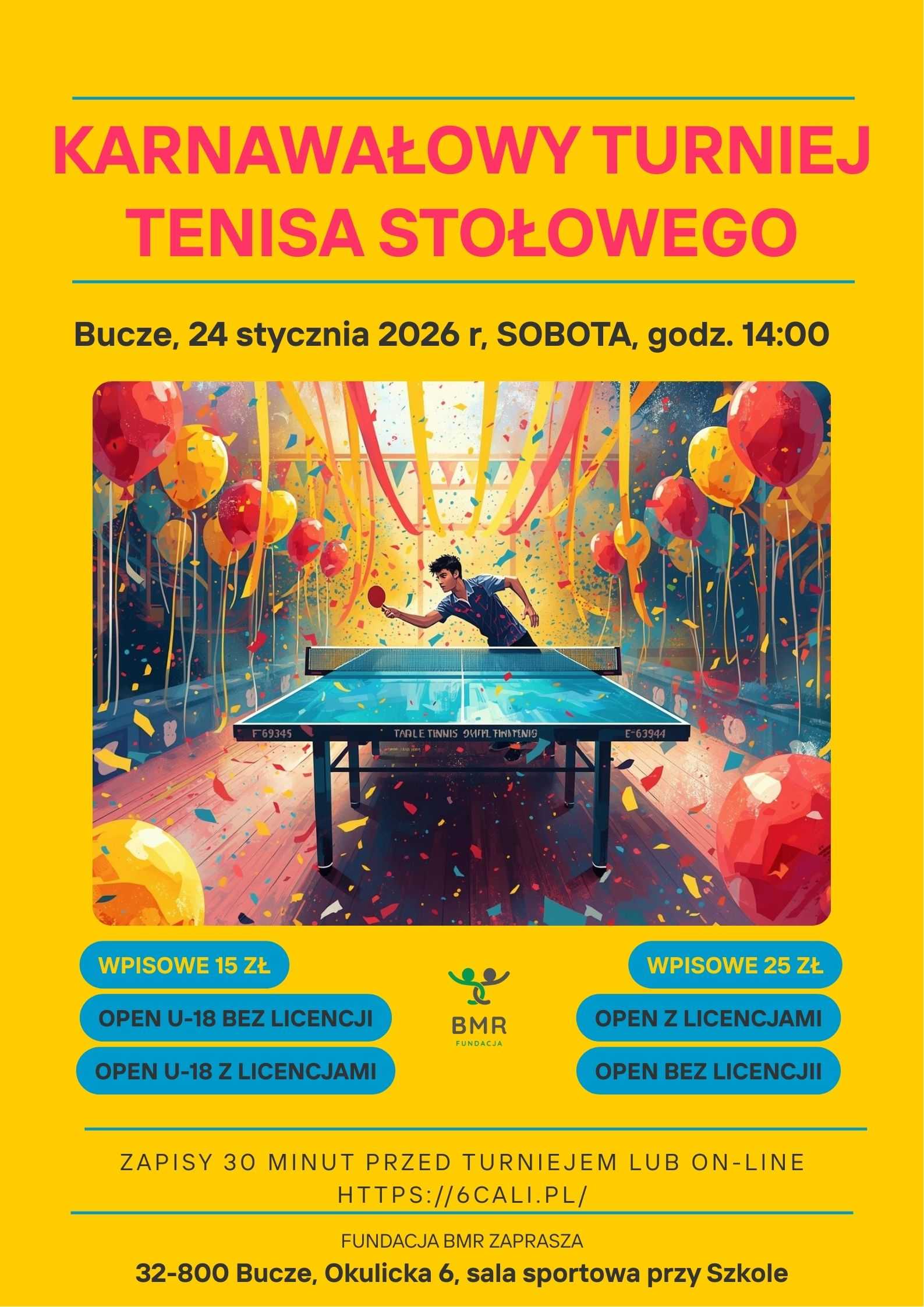 Plakat turnieju Karnawałowy Turniej Tenisa Stołowego