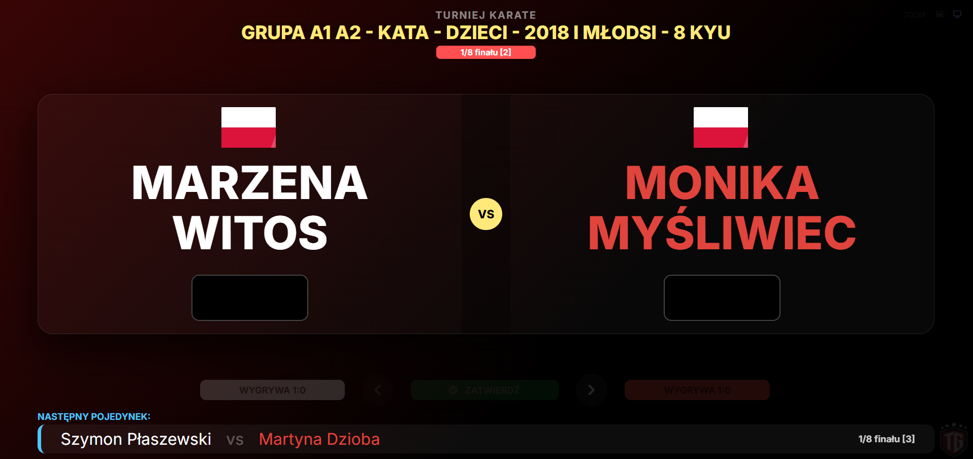 Karate tournament – electronic bout scoreboard