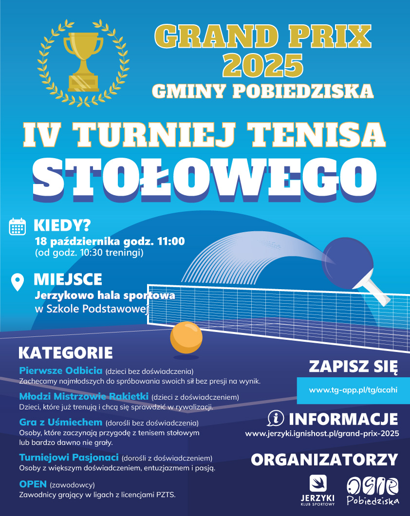 Plakat turnieju IV Turniej Tenisa Stołowego - Grand Prix 2025