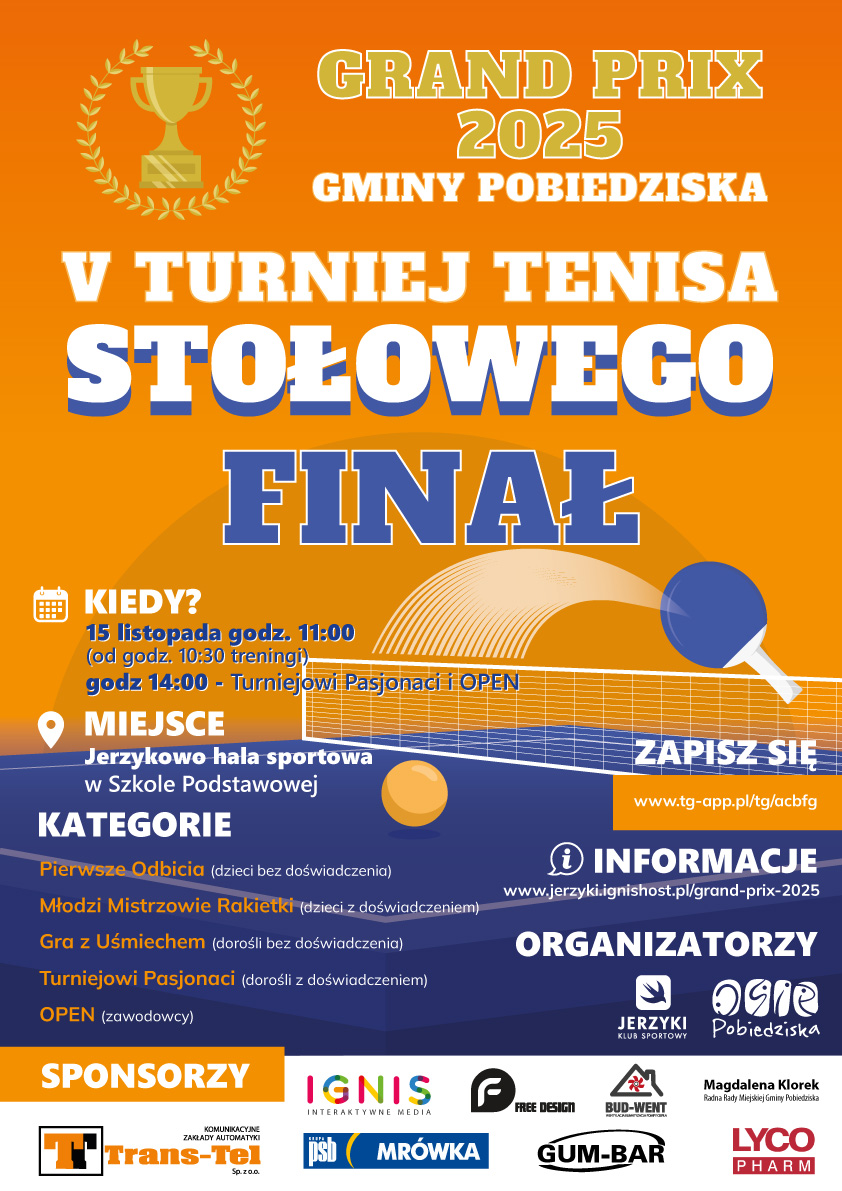Plakat turnieju V Turniej Tenisa Stołowego - Grand Prix 2025 - FINAŁ