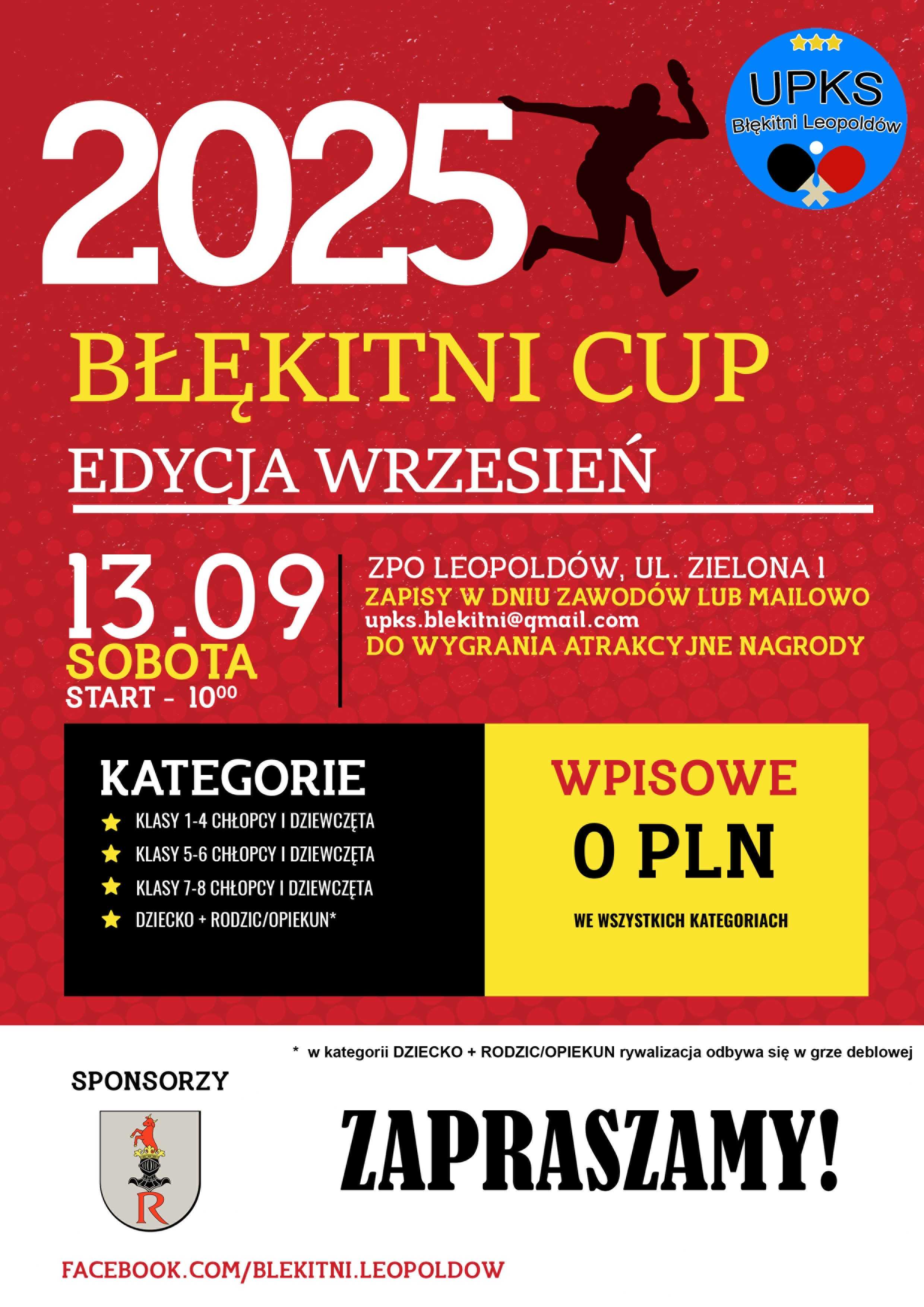 Plakat turnieju BŁĘKITNI CUP - edycja wrzesień 2025