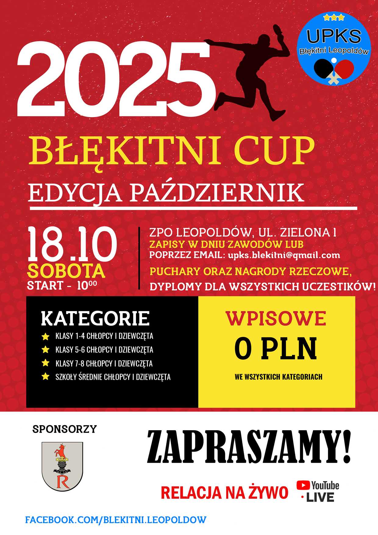 Plakat turnieju BŁĘKITNI CUP - edycja październik 2025